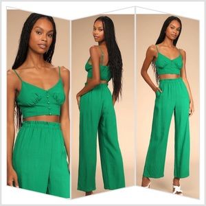 Sensational Summer Green Wide-Leg Two-Piece Jumpsuit